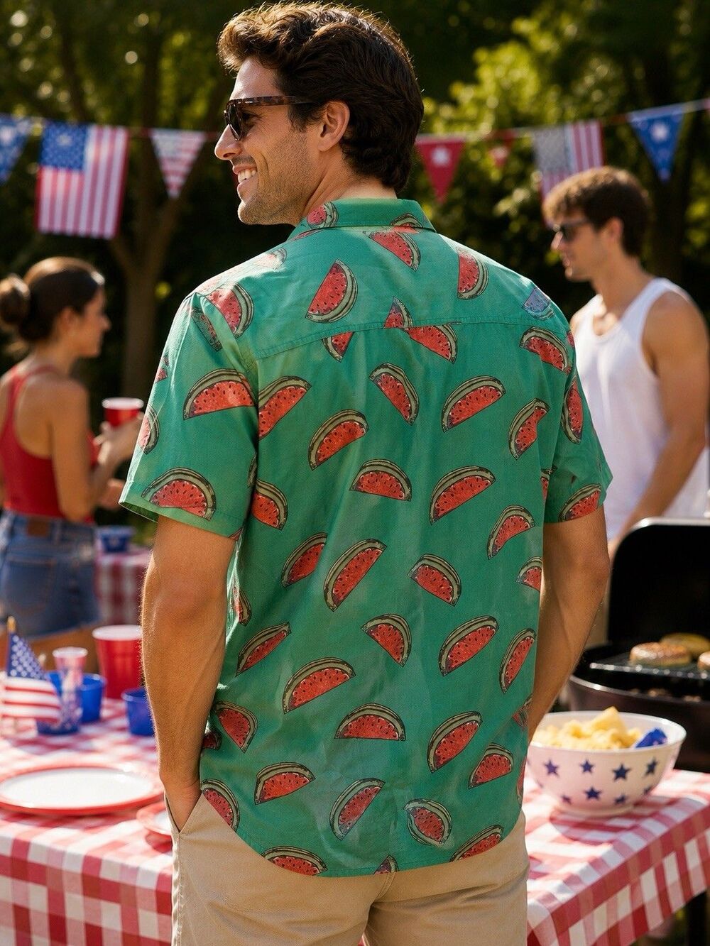 Vintage 80s 90s ACA Joe Men's Button Up Shirt Watermelon Summer Fun USA Large - Picture 3 of 5